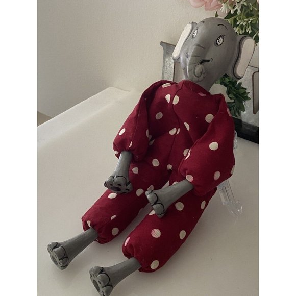 Elephant Toy Beaded Filled Soft Polka Dot Body Hand Painted Face Hands Feet Vtg - Picture 6 of 16